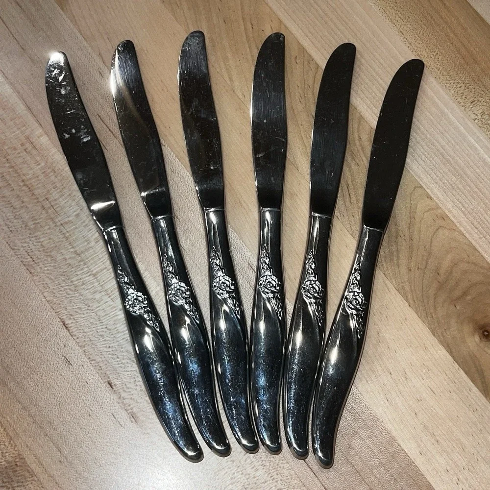 Oneida La Rose Stainless Premier Silverware 6 Dinner Knives Flatware
